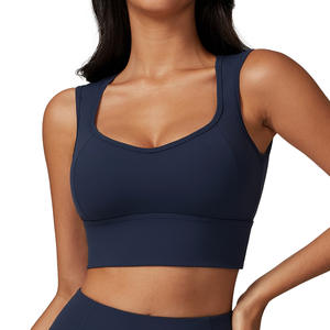 Soutien-gorge de sport Disko Sport à bonnets moulés moyens, couvrance totale, antichoc, push-up, pour yoga, course et fitness, SMLXL, Premium, Noir Badge, Bleu Avoine - Product Image 3