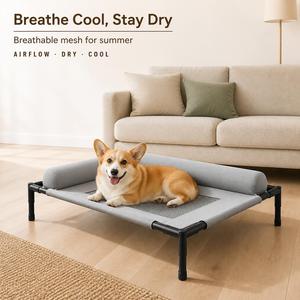 Elevated <b>Dog</b> <b>Bed</b> Breathable Mesh Pet Cot <b>Raised</b> Puppy Sleeping Mat with Removable Washable Cover Grey - Product Image 1