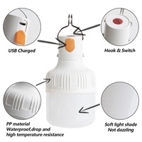 Ampoule LED rechargeable pour la pêche, éclairage d'urgence pour le camping, étanche IP65, lampe de tente extérieure USB 80W, lampes suspendues, ampoule E27
