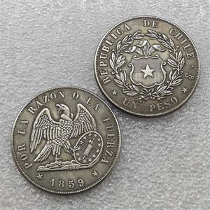 Pièces de monnaie commémoratives de style antique du Chili 1853-1862, 1 Peso, cadeaux, décoration de la maison - Product Image 6
