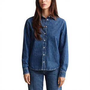 Camisa de Mezclilla de Moda para Mujer, Manga Larga, con Botones, Blusa de Mezclilla Azul, Diseño Personalizado, Proveedor de Ropa al por Mayor OEM ODM - Product Image 1