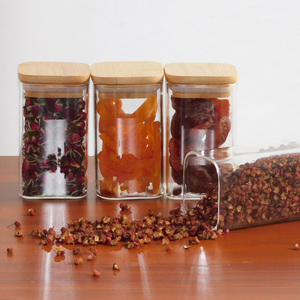 Square Borosilicate Glass Storage Food Jar With Bamboo Wooden Lid