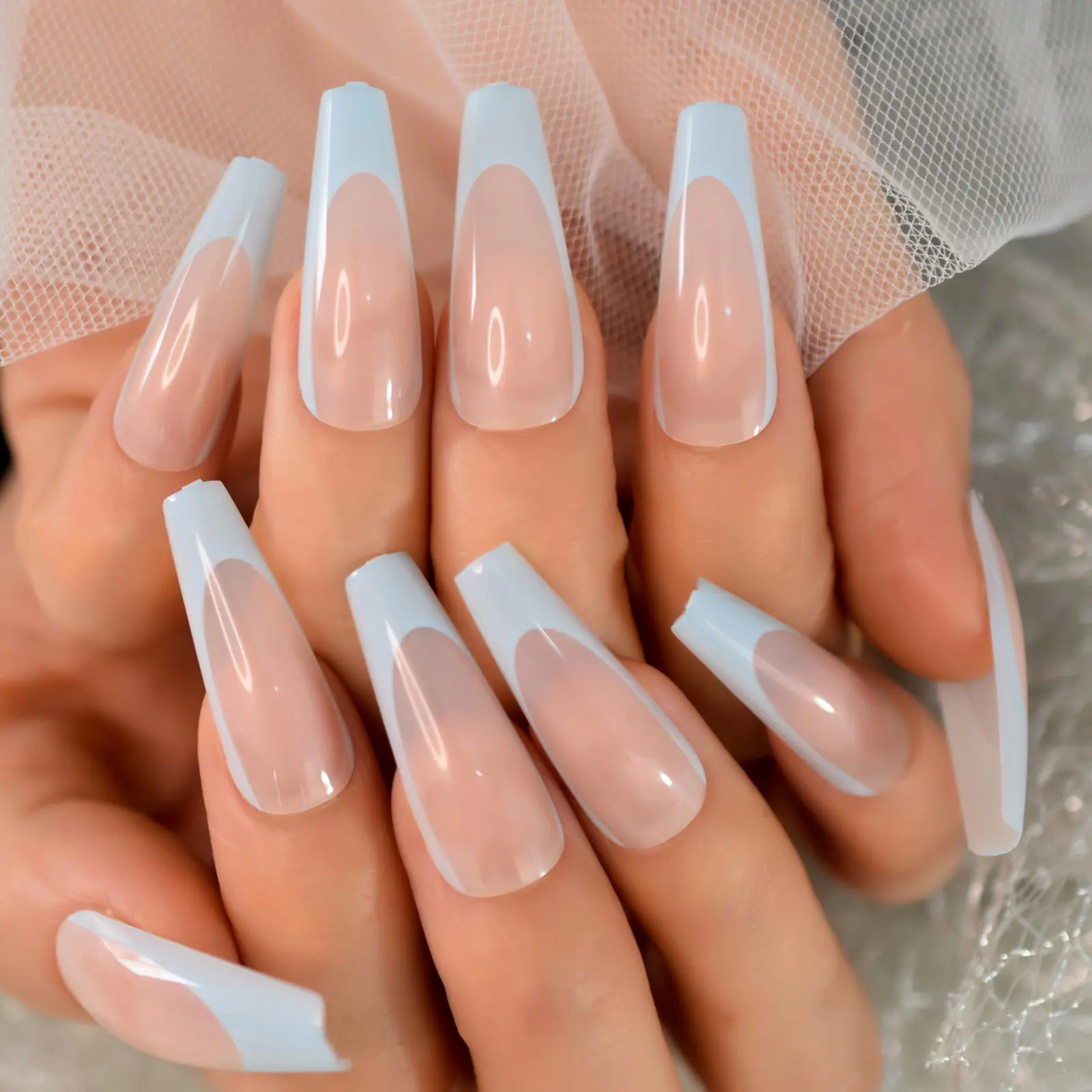 New Products Full Cover Press On Nail Tips For Lady U Shape Long Coffin French Fake Nails