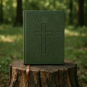 Green Prayer Journal A5 Faux Leather Debossed Cross Christian Devotional Notebook Ribbon <b>Bookmark</b> Sewing Gift Daily Bible Study - Product Image 1