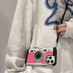 Leyi Fashion Cool Cover 3D Retro Camera Design Cross body Rope Protective Cover With Strap Phone Case for iphone 14 15 pro max