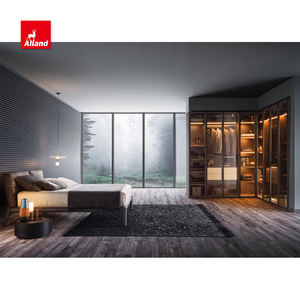 Alland Armoire de luxe moderne en forme de L sur mesure Armoire de promenade encastrée scandinave avec porte en verre Lumière LED Suite Placard - Product Image 3
