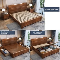 Lit double 1,8 m avec rangement haut de style chinois en noyer, format puzzle, et deux matelas de 2,2 m