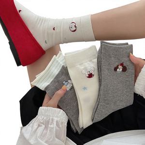 Calcetines <span class=keywords><strong>de</strong></span> punto para mujer, estilo académico, con diseño <span class=keywords><strong>de</strong></span> cachorro <span class=keywords><strong>de</strong></span> dibujos animados japonés, sin costuras, flocados, apilados, novedad primavera 2025 - Product Image 1
