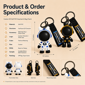 <span class=keywords><strong>Porte</strong></span>-clés OEM personnalisé en PVC souple 3D, motif lapin <span class=keywords><strong>astronaute</strong></span> ciel étoilé, avec sangle tissée pour sac, cadeau promotionnel - Product Image 4