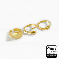Ensemble d'anneaux empilables minimalistes polis bande ouverte en argent Sterling 925 et chevalière ronde pour les femmes bijoux fins quotidiens