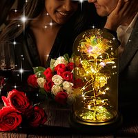 Cadeaux artificiels AYOYO pour la Saint-Valentin, rose dorée en feuille d'or 24 carats sous cloche en verre avec lumières pour la fête des mères et les mariages