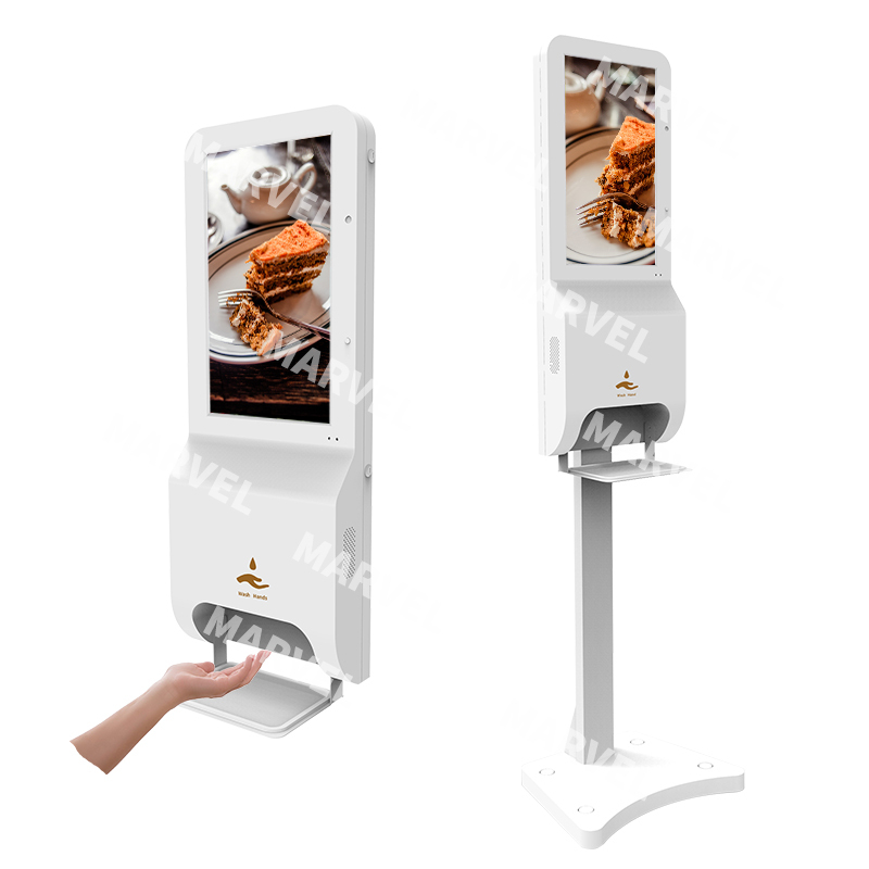 Soporte de floor and wall mounted touch-a freehand hand sanitizer alcohol dispenser LCD ad player