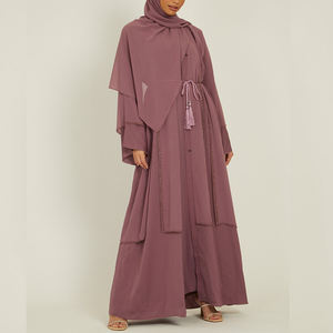 OEM Robe modeste et unie à manches longues avec mousseline de soie de haute qualité pour les femmes musulmanes Robe ample ouverte Abaya Robe vêtements islamiques - Product Image 3