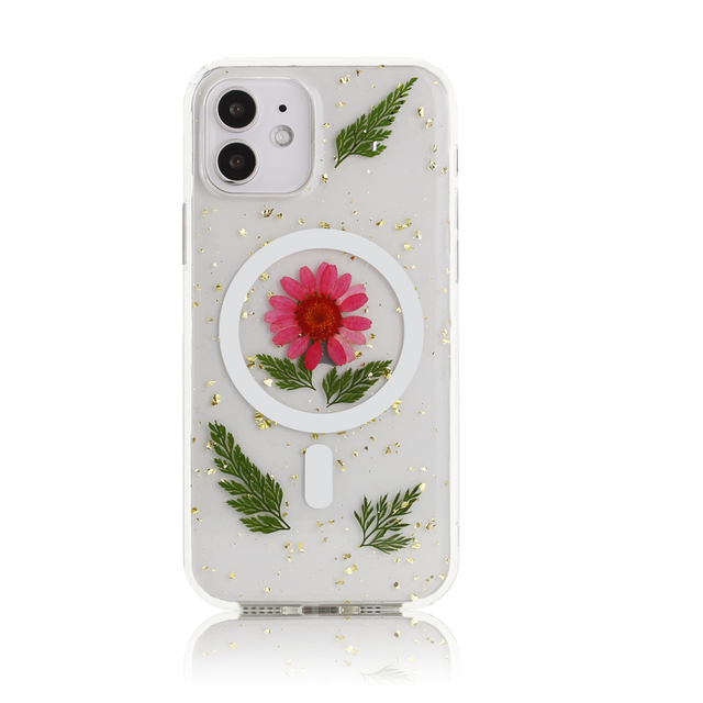 Hot Selling Shockproof Pressed Flower Epoxy Phone Cover Magnetic Wireless Charging Phone Case for iPhone 16 15 14 case