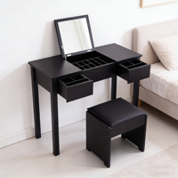 Table de toilette moderne 2026 avec miroir rabattable, tiroirs de rangement et tabouret – Bureau de maquillage abordable pour chambre à coucher