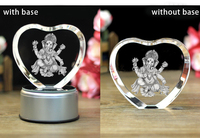 Statues de Ganesh en gravure laser 3D, base en verre cristal en forme de cœur avec lumière LED pour cadeaux religieux