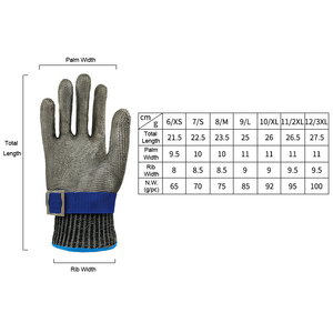 Gants de sécurité anti-coupure niveau 9 <span class=keywords><strong>en</strong></span> <span class=keywords><strong>maille</strong></span> d'acier inoxydable 316L pour boucher, abattage, découpe de viande et pêche - Product Image 3