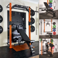 TOPTONS Home Gym Rack mural pliable avec barre multi-prises, équipement de fitness pour squats, bancs et racks pratiques pour 6 ㎡   Salle de sport à domicile