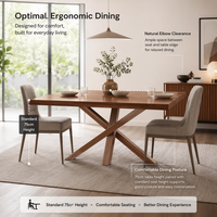 Table de salle à manger de cuisine avec plateau en bois rectangulaire et base à pieds croisés, style moderne pour usage domestique