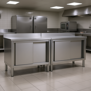 Commercial Kitchen Steel Fabrication Work <b>Tables</b> 78.7x19.7x37.4-38.2 Stainless Steel Sliding Doors Model D0100HEC8SA - Product Image 2