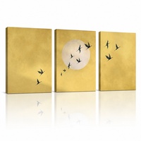 Impression sur toile enveloppée style japonais, motif oiseaux et lune, ensemble de 3 pièces, décoration murale pour salon, chambre, bureau à domicile, appartement