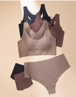 Ensemble soutien-gorge de sport sans armatures et sans coutures dos nageur avec logo personnalisé pour femme, ensemble soutien-gorge de yoga sans fil et culotte, ensemble de sous-vêtements