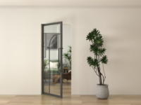 Porte à battant en acier et verre de style minimaliste personnalisable, porte intérieure pivotante avec dimensions sur mesure