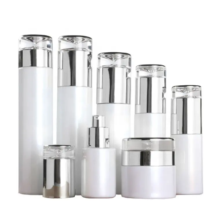 High quality high bright white glass bottles with silver pump and transparent Water droplets cap in good price