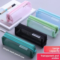 Trousse à crayons transparente en maille avec fermeture éclair, fabriquée en Chine, à ouverture supérieure, pour étudiants, sac de papeterie pour examens du collège et du lycée, style coréen