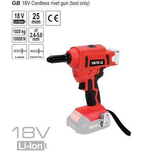 Yato 18V <b>Cordless</b> <b>Rivet</b> <b>Gun</b> 25mm Stroke 2.4-5mm <b>Rivets</b> Lithium Ion Battery Powered - Product Image 1