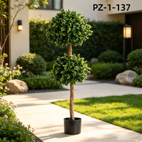 Tanaman Topiary Boxwood Plastik Buatan Dua Daun Hijau dalam Pot, untuk Dekorasi Dalam & Luar Ruangan, Wisuda, Villa, Hotel, Lanskap