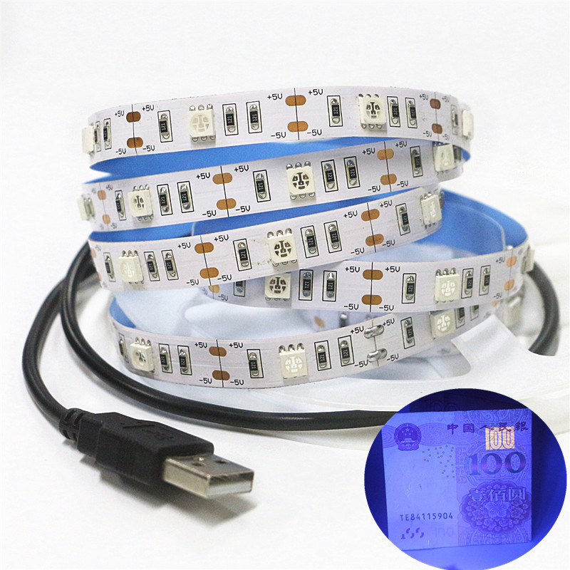 0.5-2m 5050 SMD Chip UV Led Strip Light 30leds/m Not Waterproof Ultraviolet 395-410nm DC 5V USB Led Rope Led Lamp Cabinet Lamp