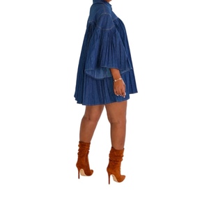 Nuevo Vestido Vaquero Elegante para Mujer, Corte Holgado, con Pliegues y Parches, a la Moda - Product Image 3