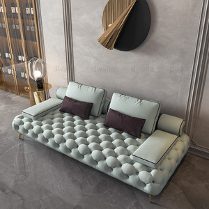 Leather Button 3 Seater Leather Set Genuine Light Blue Luxury Chesterfield Premium Set Furniture Living Room RC-SF-03-DARLINGTON - Product Image 4