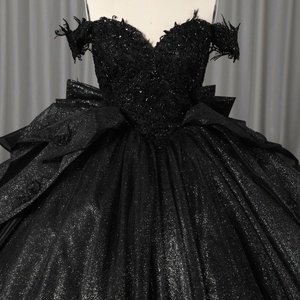 Hmy27 <b>Gothic</b> Black Corset Ball Gown Quinceanera <b>Dress</b> Sparkling Glitter Tulle Layered Bow Detail <b>Evening</b> Gown Jancemebr - Product Image 3