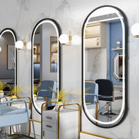 Miroir de salon moderne en acier inoxydable doré à face unique, pour salon de coiffure, commercial, mural, avec éclairage LED, mobilier de coiffure élégant