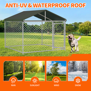 Ağır köpek kulübesi büyük açık çelik köpek kafesi güvenli kilit ile arka bahçesinde çiftlik kullanımı için su geçirmez çatı kare delik şekli - Product Image 5