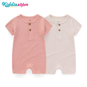 2 potong Jumpsuit bayi 100% katun Onesie baru lahir selangkangan terbuka lengan pendek musim panas kasual Amerika wafel Romper kapal datar ODM - Product Image 6