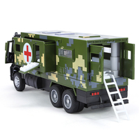 Camion Jouet Ambulance Militaire Médicale Éducatif, Modèle de Voiture en Alliage Moulé sous Pression à Tirer en Arrière, Son et Lumière, Cadeaux pour Enfants, Échelle 1:24