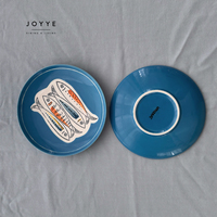 Assiettes à dîner créatives JOYYE en stock, motif sardine, peintes à la main, en céramique, rondes et carrées, 8 et 10 pouces, bleues