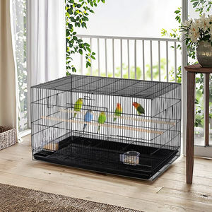 Cage à oiseaux pour oiseaux métalliques inseparables, deux perchoirs, plateau amovible, plastique noir solide, fermeture coulissante horizontale pour petits oiseaux - Product Image 3