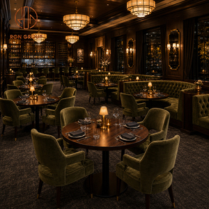Meubles d'hôtel vintage Ron Group, table ronde en bois, banquette à dossier haut capitonnée, chaise ergonomique en velours pour <span class=keywords><strong>restaurant</strong></span> - Product Image 2