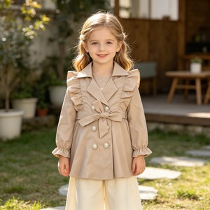Vêtements pour enfants, manteau kaki pour filles, veste coupe-vent à double boutonnage avec volants et boutons perlés, veste d'extérieur pour enfants, vêtements <span class=keywords><strong>de</strong></span> tous les jours - Product Image 3