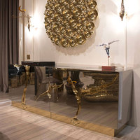 Table console en bois et acier inoxydable doré de style italien haut de gamme moderne et luxueux