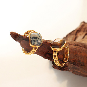 Bijoux en acier inoxydable, pierre naturelle, pierre d'oeil de tigre, anneaux ouverts géométriques, plaque de <span class=keywords><strong>Gola</strong></span> 18k, accessoires pour femmes, bague géométrique - Product Image 5