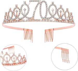 Diadema de satén rosa dorado con cristales para regalo de <span class=keywords><strong>cumpleaños</strong></span> número <span class=keywords><strong>70</strong></span> - Product Image 4