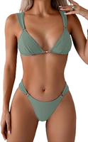 Bikini sexy micro triangle dos nu 2 pièces pour femme, maillot de bain taille haute découpée en V, tenue de plage, vente en gros, OEM, personnalisé, style russe