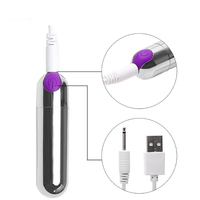 Wiederaufladbarer Vibrator Bullet USB-Aufladung Lila Knopf Silberner Körper Hochwertiger ABS-Massagevibrator