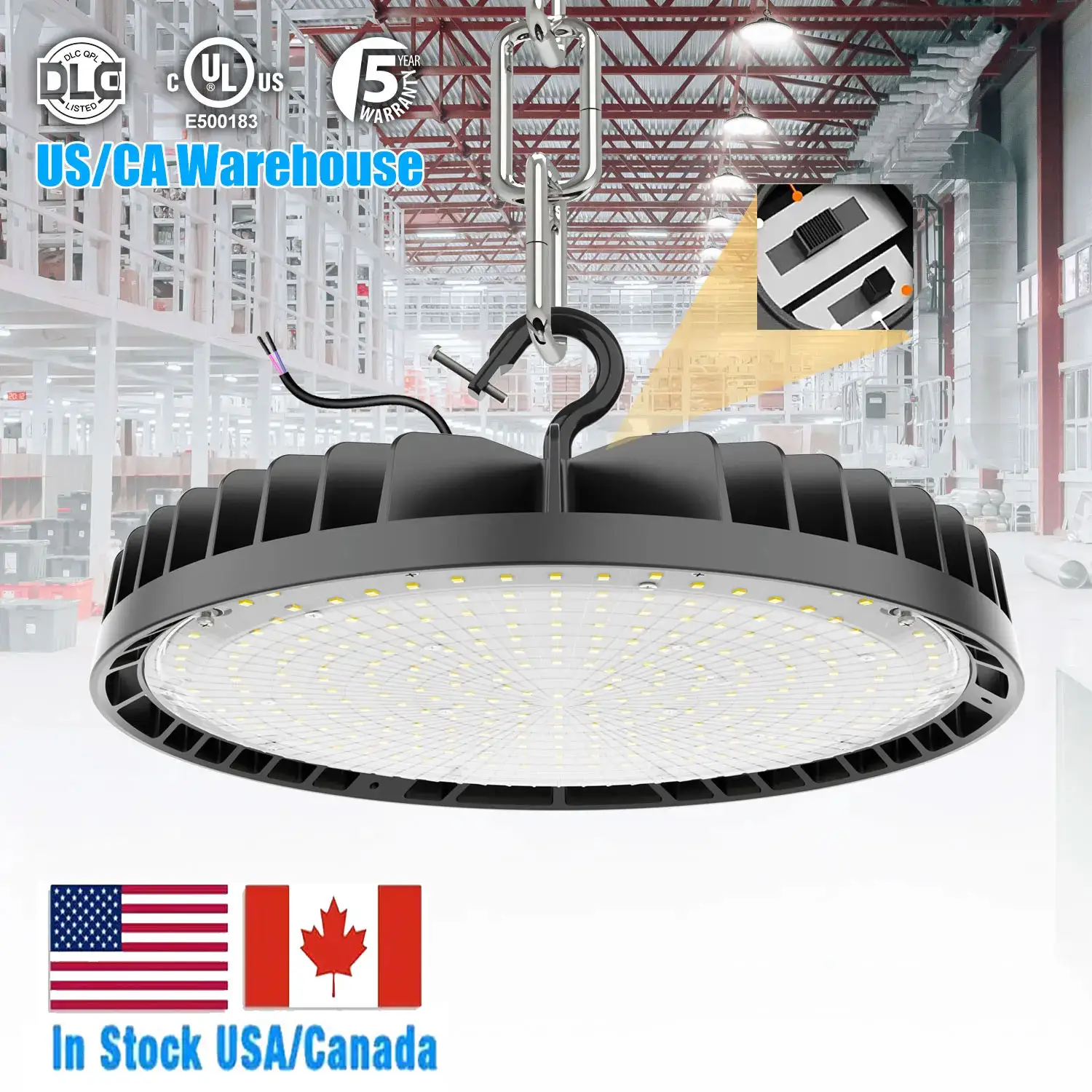 US Stock 5 años de garantía 150W 200W 240W 300W 400W 150LM/W Almacén Sensor remoto UFO High Bay Light LED Iluminación comercial