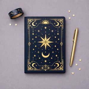 Navy Hardcover <b>Journal</b> Gold Foil Celestial Star Moon Notebook Lay Flat Writing Diary for Notes Journaling Gift - Product Image 1